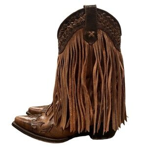 DINGO HEART THROB FRINGE LEATHER AND SUEDE COWBOY BOOTS